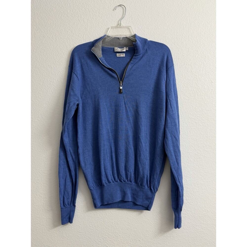 Peter Millar Crown 1/4 Zip Sweater Merino Wool Silk Blend Men’s L Blue Golf